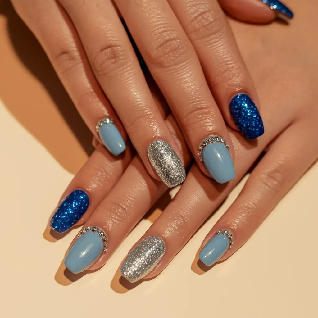 blue nails summer square Glitz and Glam Blue Royale