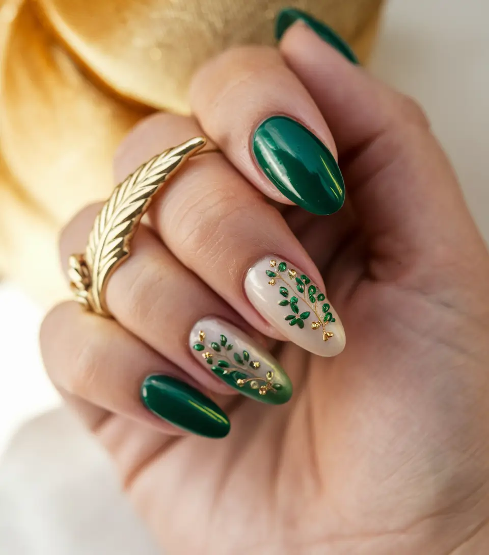 Classy Summer Nails for a Chic 2025 Look - Emerald Envy with Golden Accents