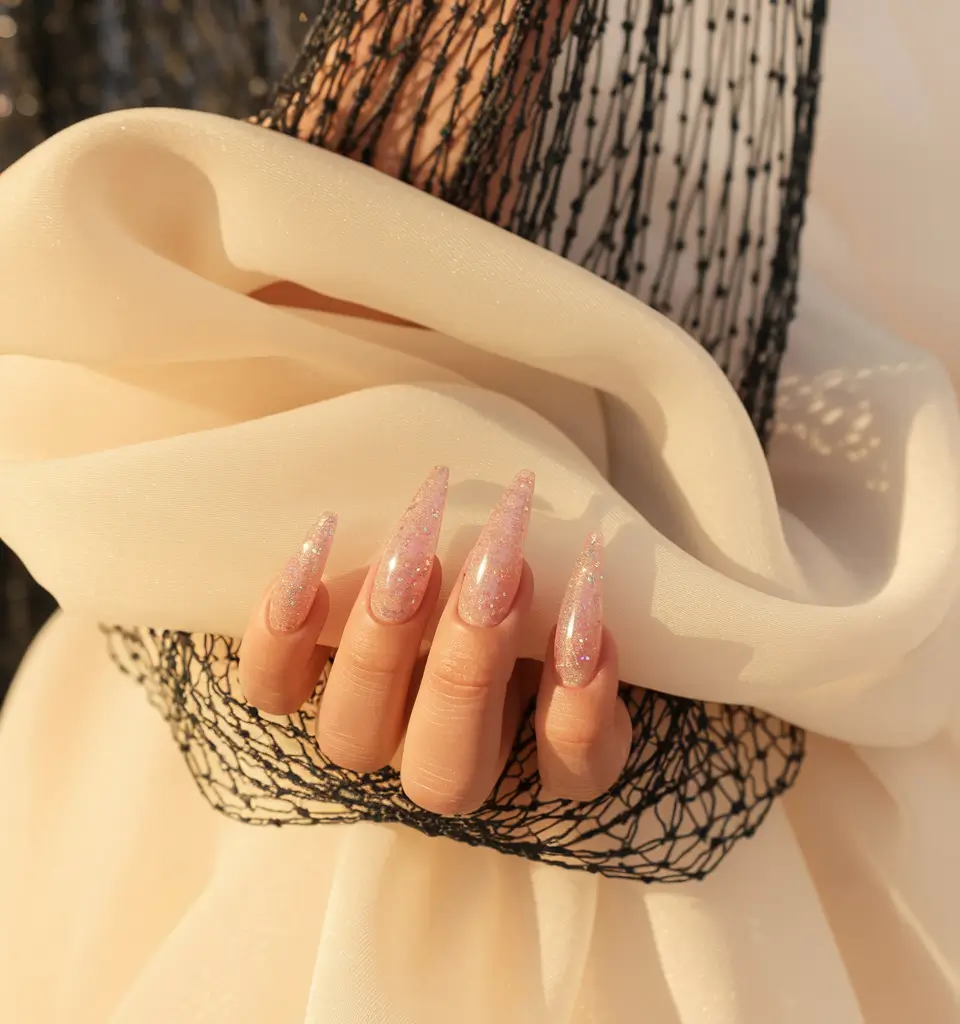 Classy Summer Nails for a Chic 2025 Look - Champagne Sparkle for Sunset Glam