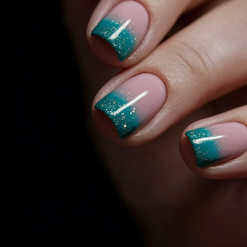 Classy Summer Nails for a Chic 2025 Look - Deep Sea French Tips with Gold Dust