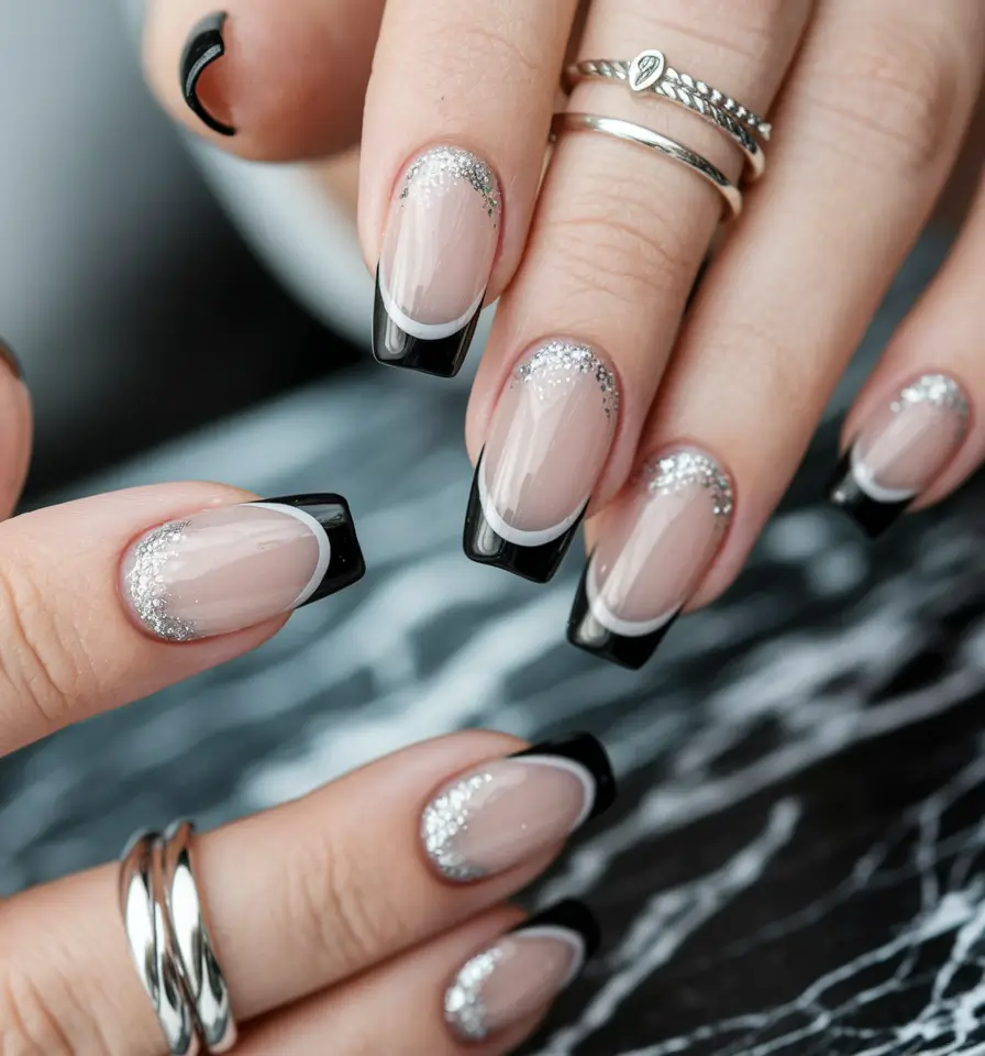 Classy Summer Nails for a Chic 2025 Look - Midnight Edge in Black & Silver