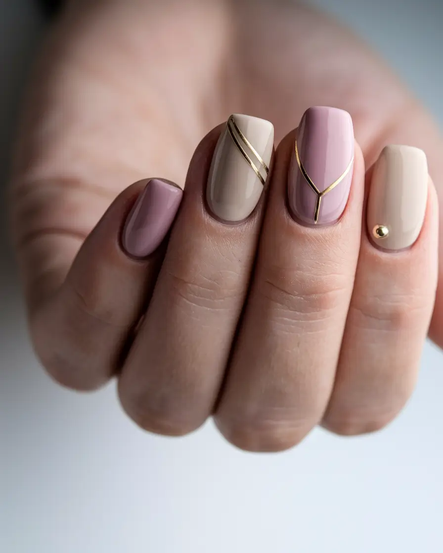 classy summer nails simple chic elegant Soft Neutrals with Golden Accents
