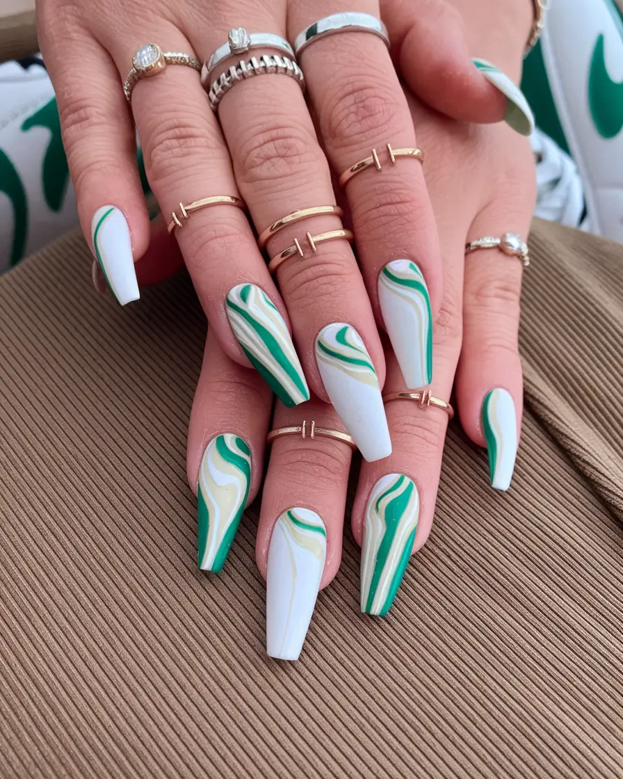 coffin nails summer design Chic Safari Meets Glossy Geometry