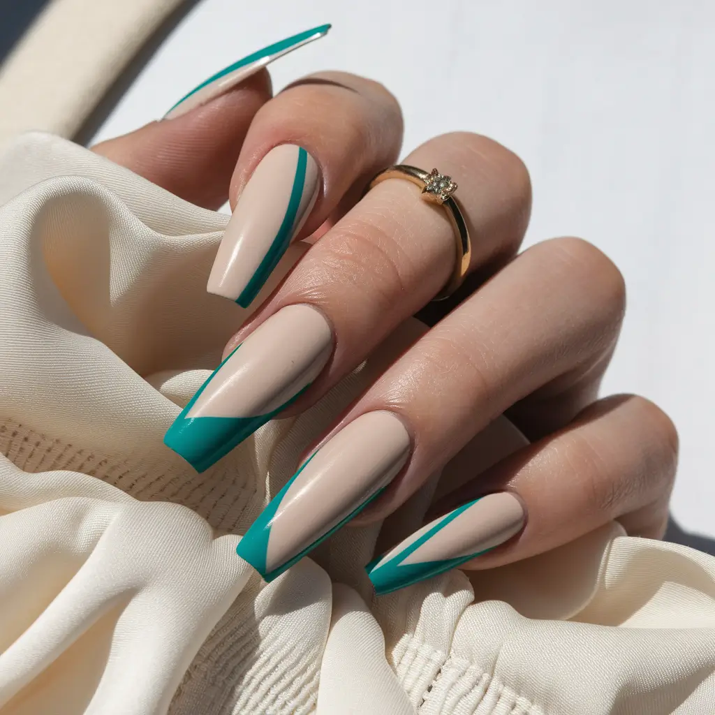 coffin nails summer green Cool Teal Geometric Tips