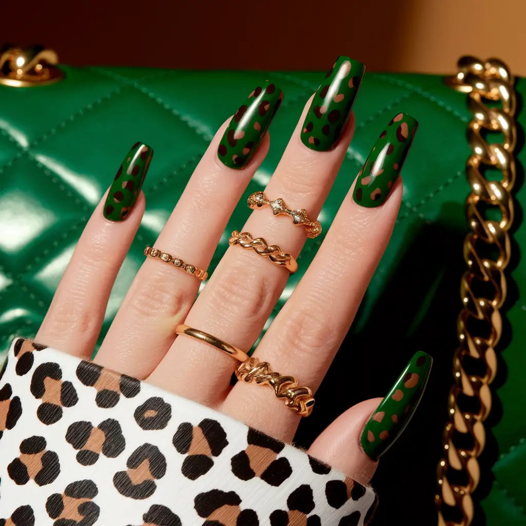 coffin nails summer green Jungle Queen Green Leopard
