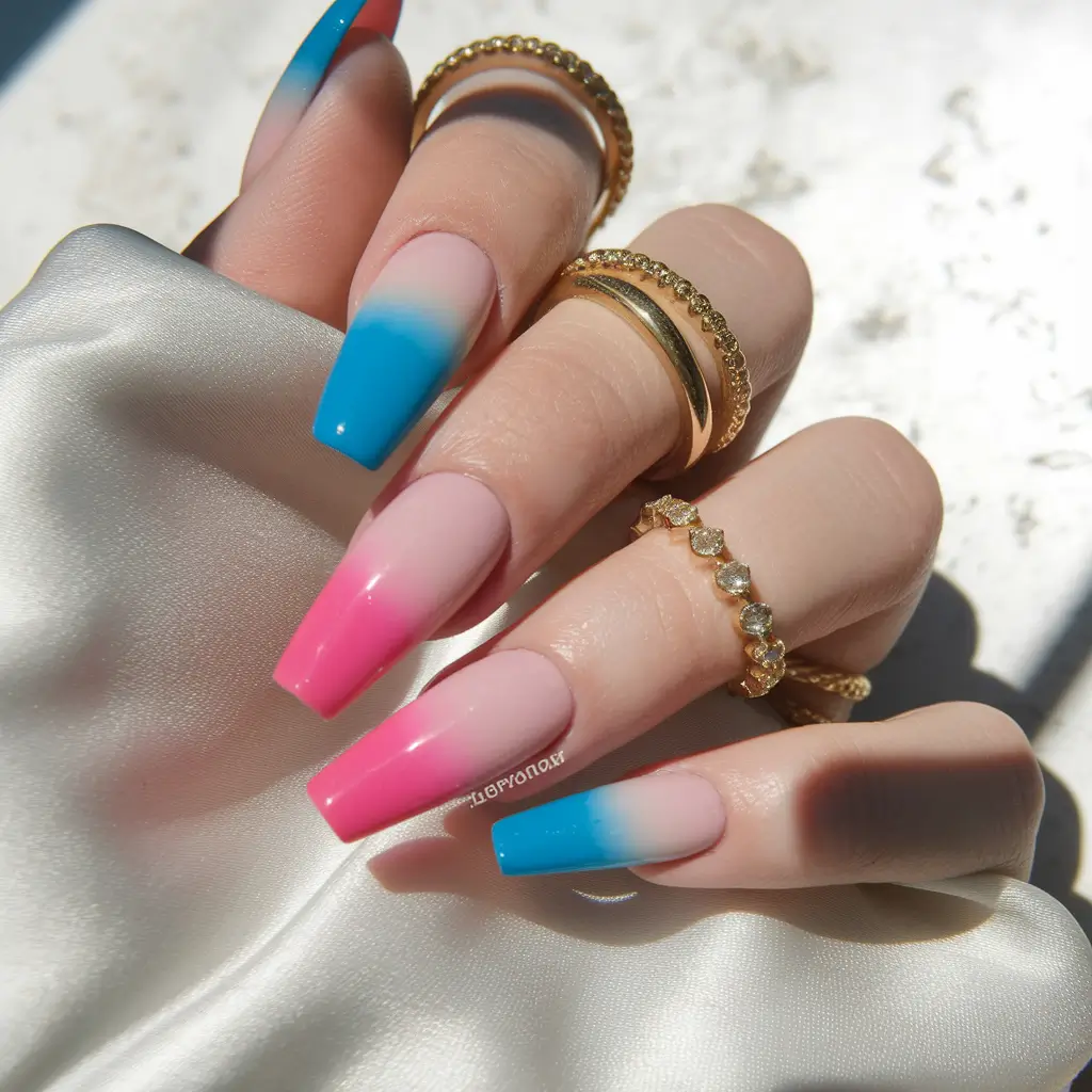coffin nails summer pink Cotton Candy Fade Coffin Nails