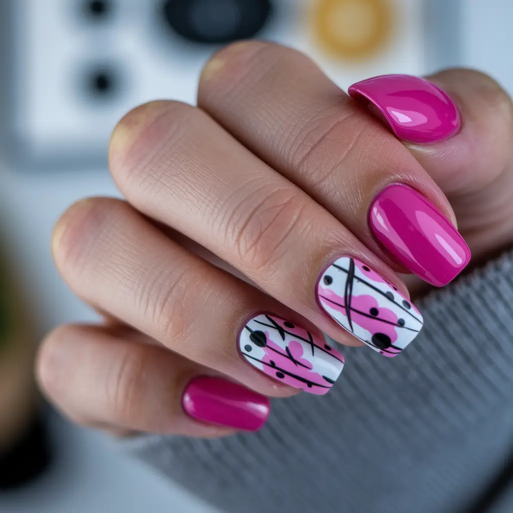 colorful summer nails short Hot Pink Meets Modern Pop Art