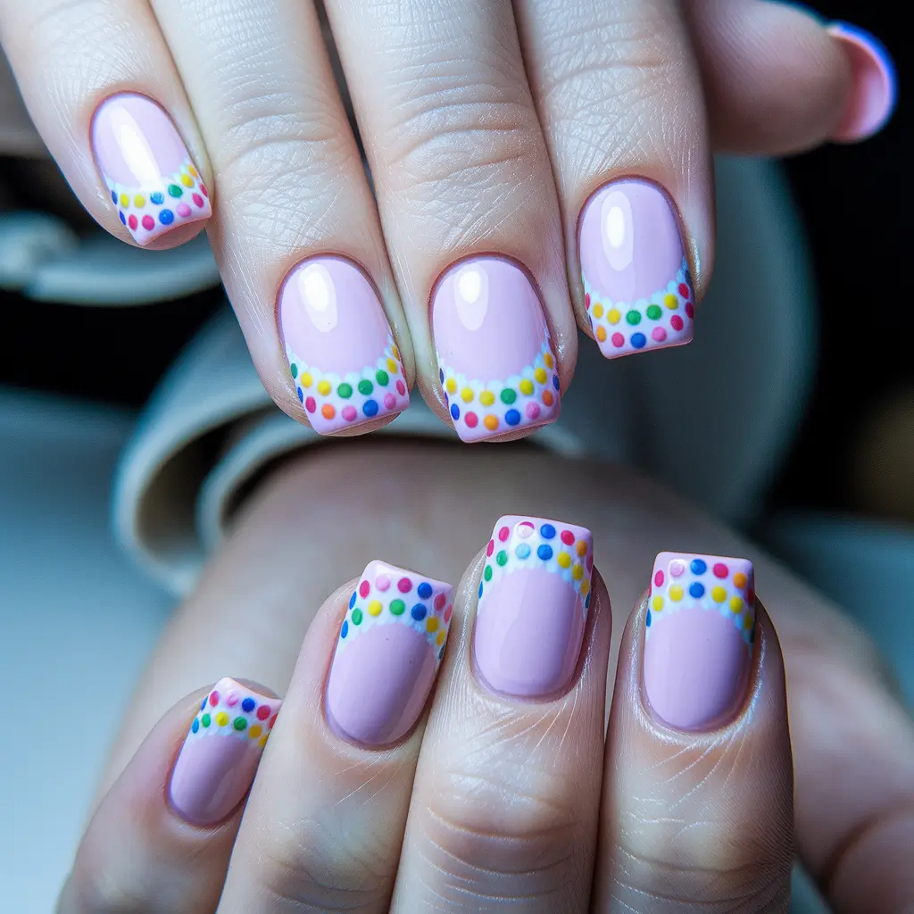 colorful summer nails Rainbow Candy Dot French Tips