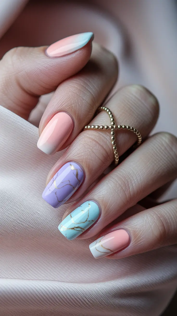 colorful summer nails Pastel Marble Perfection