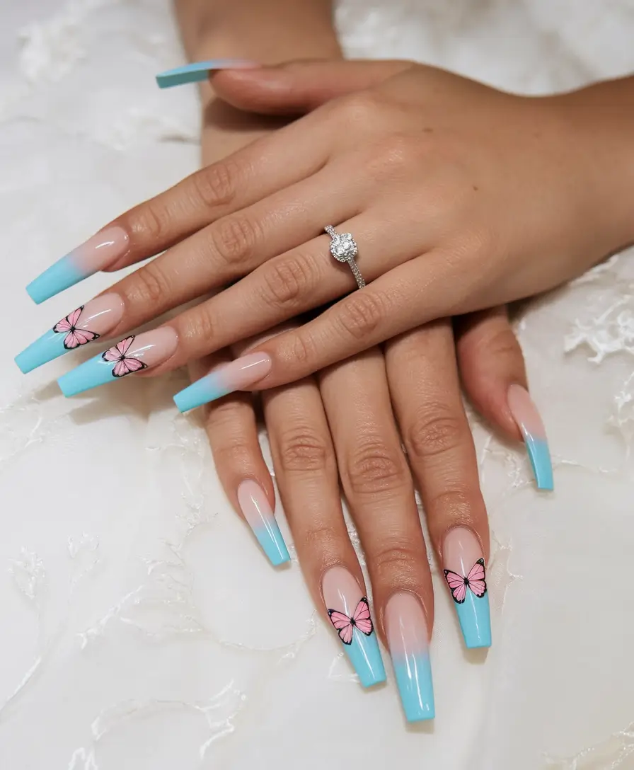 colorful summer nails coffin Butterfly Ombre for Dreamers