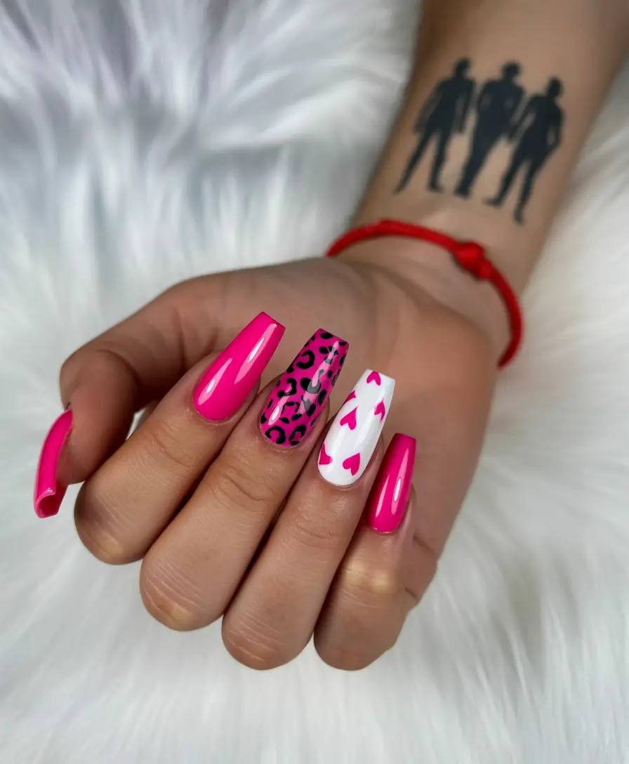 colorful summer nails bright Bubblegum Pink Meets Leopard Love