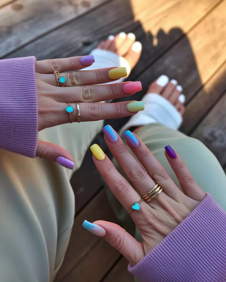 colorful summer nails Gradient Rainbow Realness