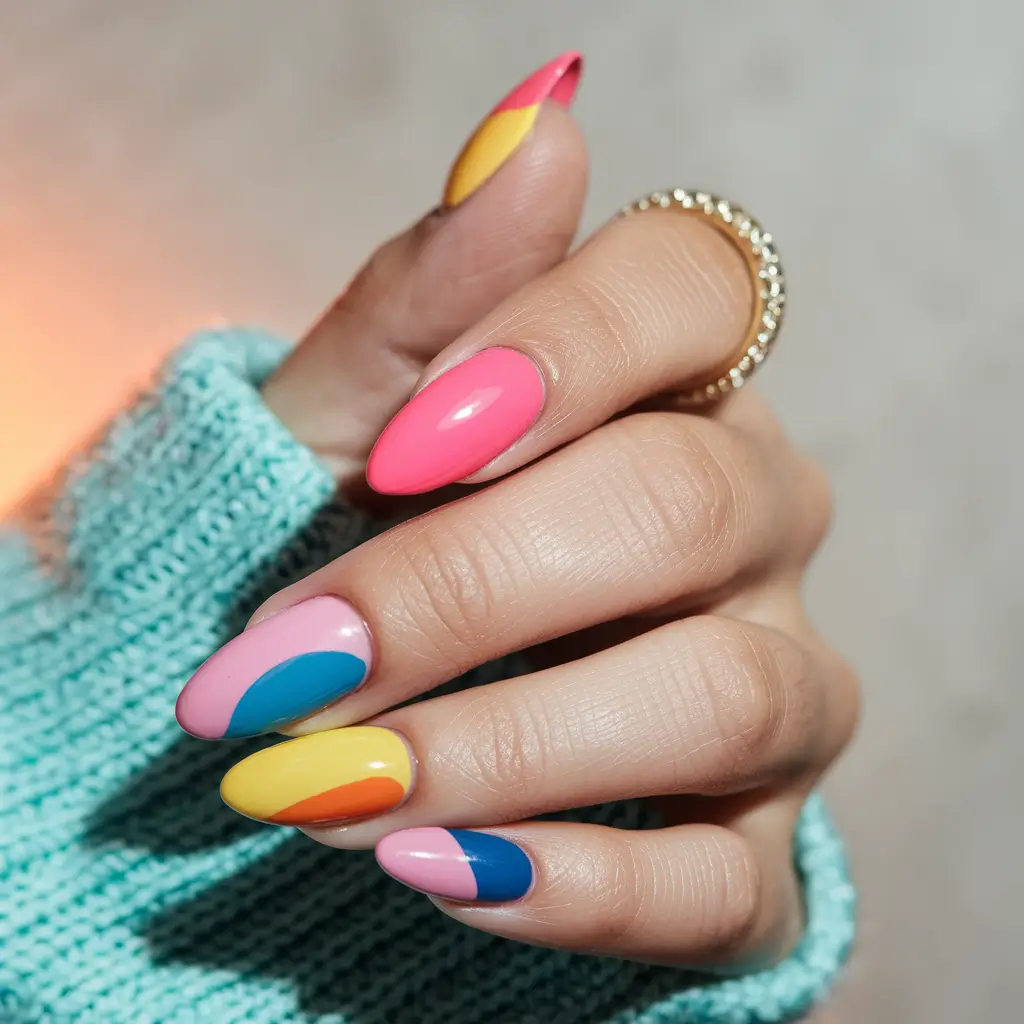 colorful summer nails Colorblock Clash in Summer Shades