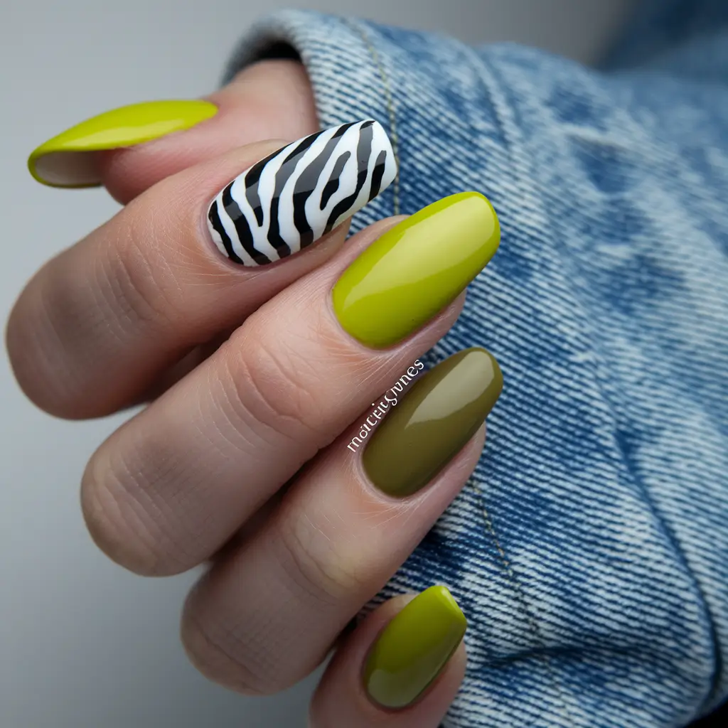 colorful summer nails Chartreuse Meets Zebra A Bold Mood