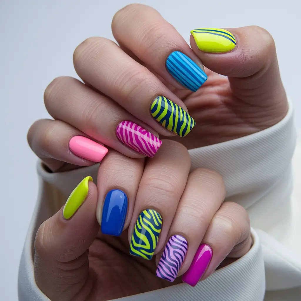 colorful summer nails acrylic Zebra Neons That Pop with Personality