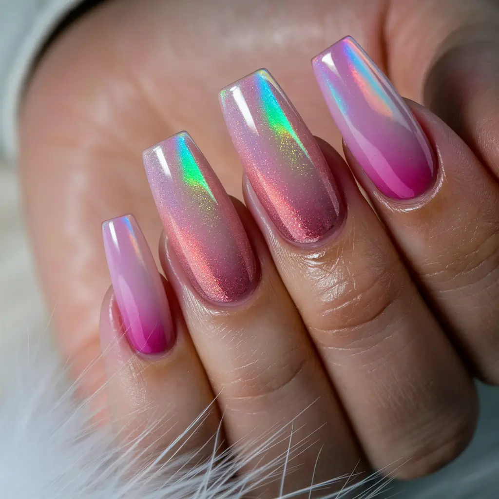 cotton candy nails with chrome