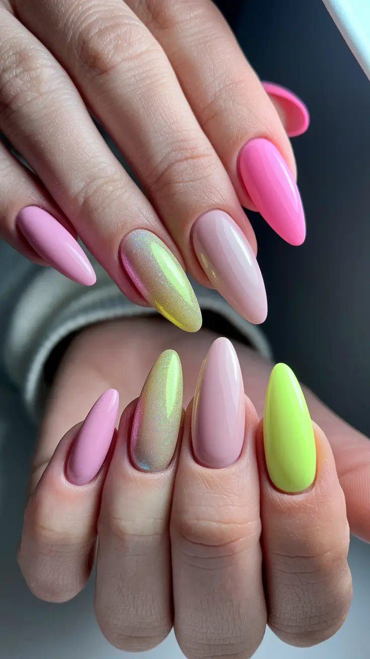 cotton candy chrome nails almond