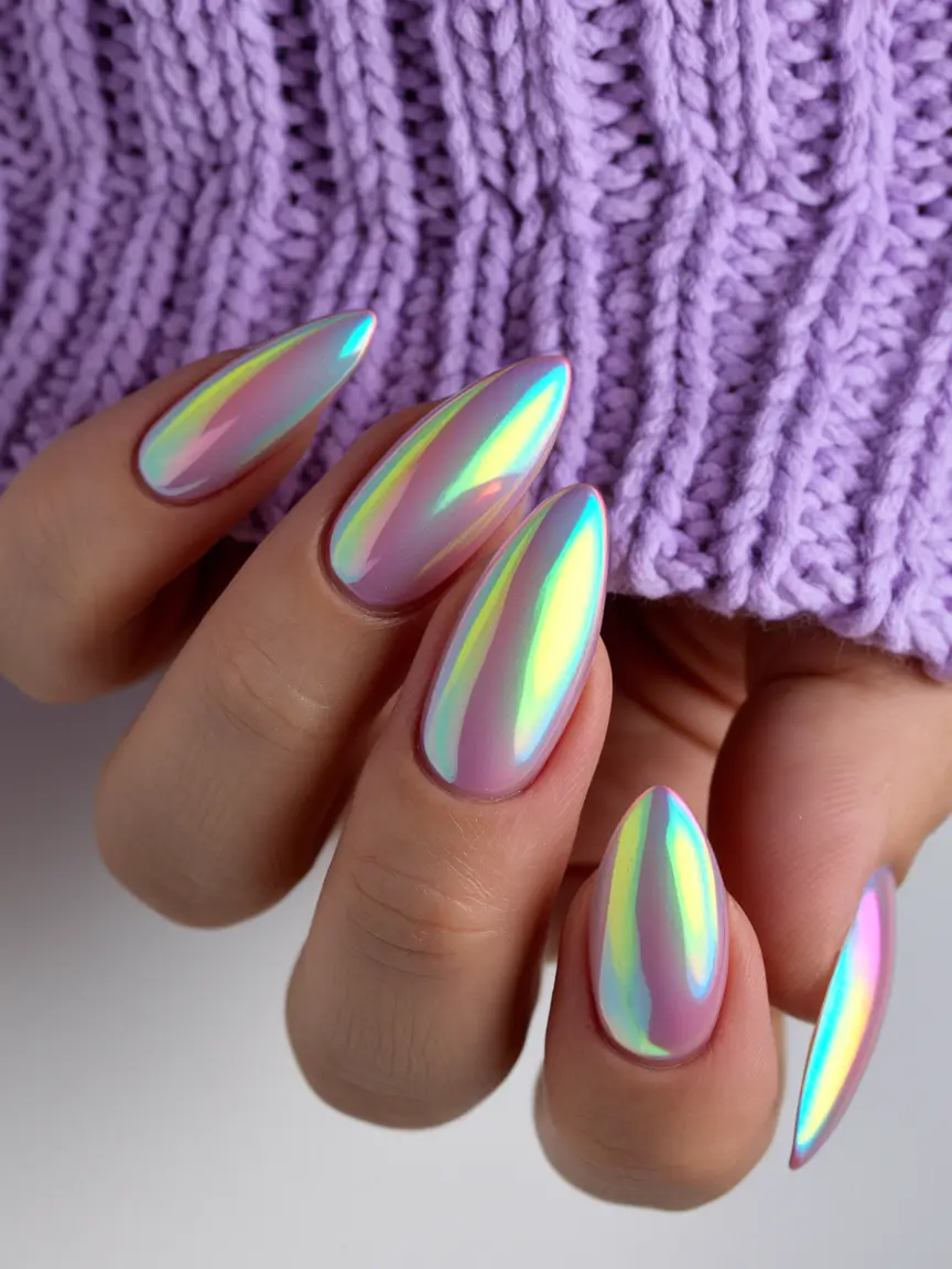 white cotton candy chrome nails