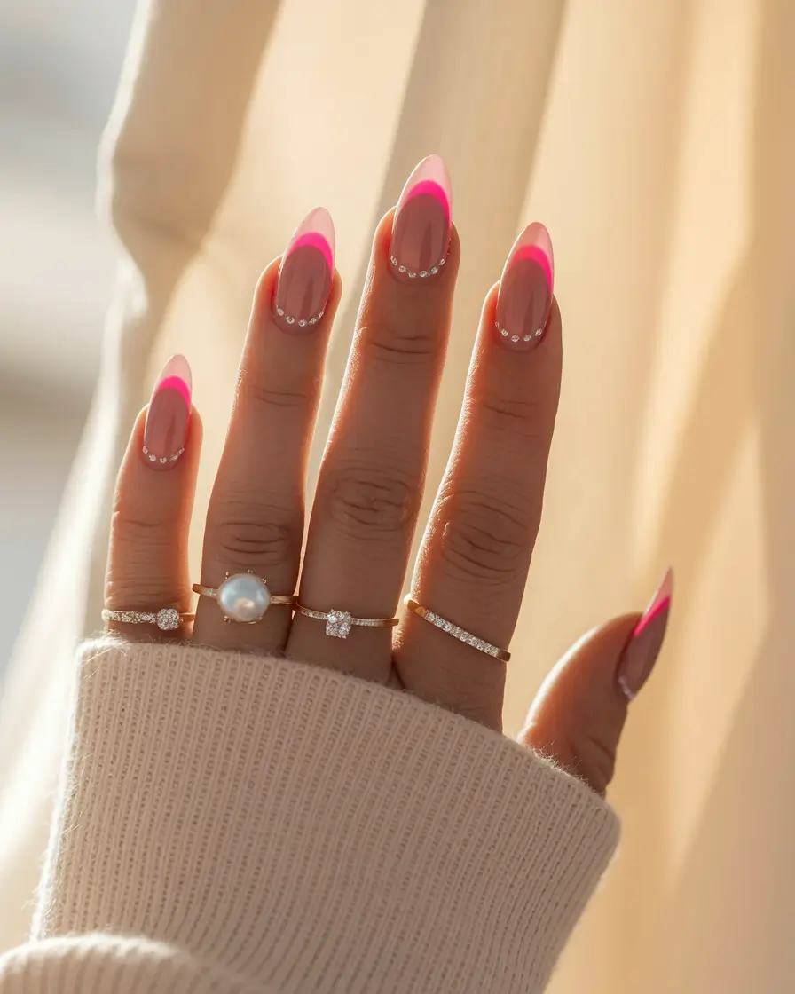 cotton-candy-chrome-nails-almond-bright-pink-diamonds
