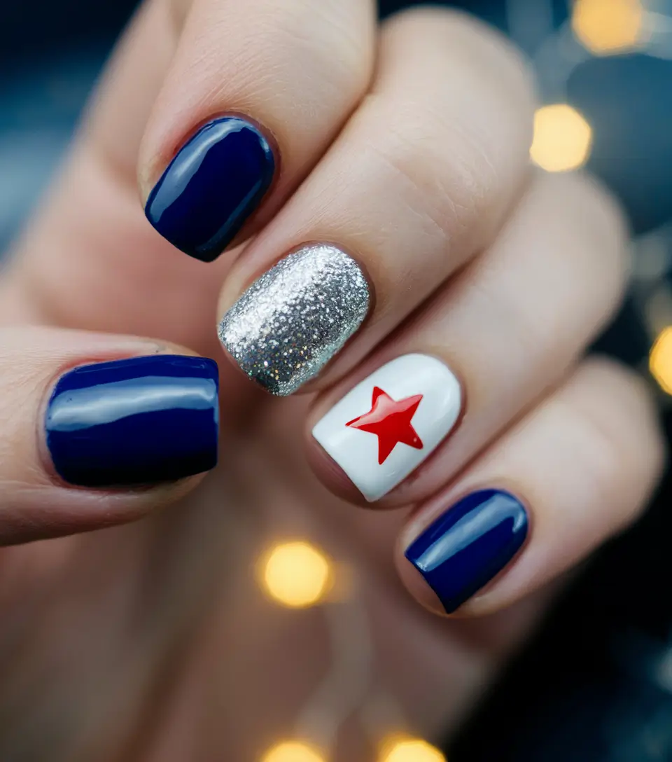 Easy & Cute July 4th Nails for 2025 Simple Star Accent