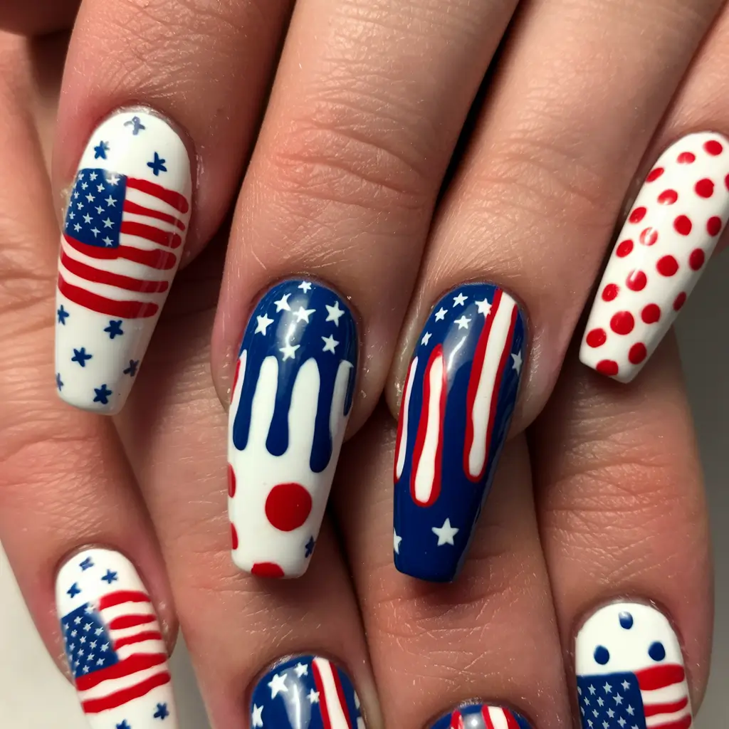 Easy & Cute July 4th Nails for 2025 - Glittering Star Accent with Bold Blue Base