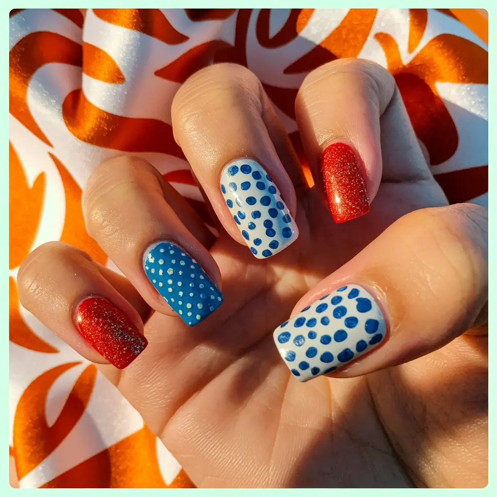 Easy & Cute July 4th Nails for 2025 Polka Dot Parade
