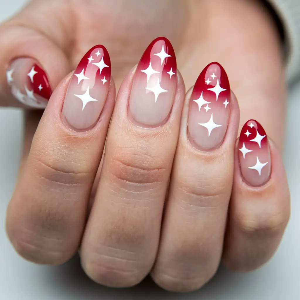cute 4th of july almond nails Red Starry Almond Nails