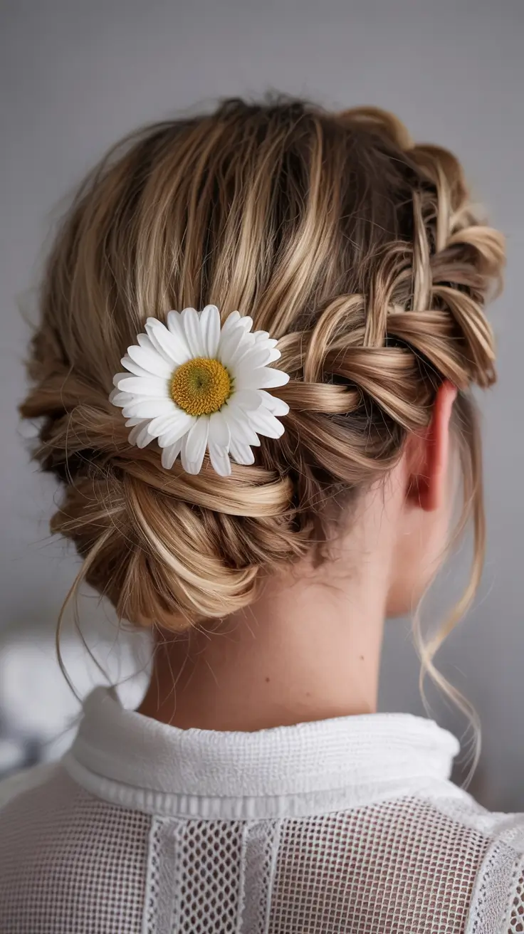 Easy & Cute July Hairstyles for 2025 - Romantic Milkmaid Braid with Daisy Accent