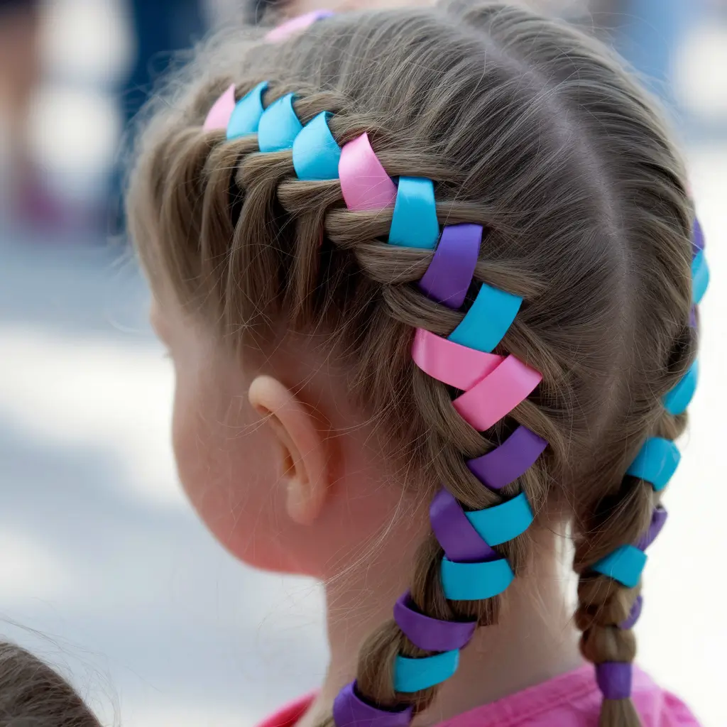 Easy & Cute July Hairstyles for 2025 - Playful Pastel Weave Braids for Little Firecrackers