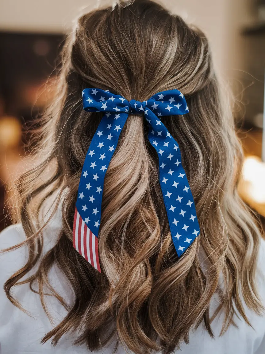 cute easy hairstyles for 4th of july Star-Spangled Half-Up Bow Waves
