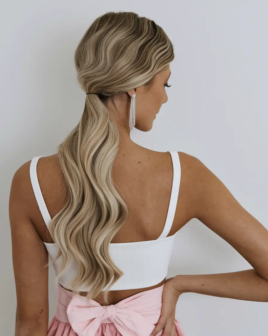 cute and easy hairstyles for the fourth of july Elegant Low Ponytail with Glam Waves