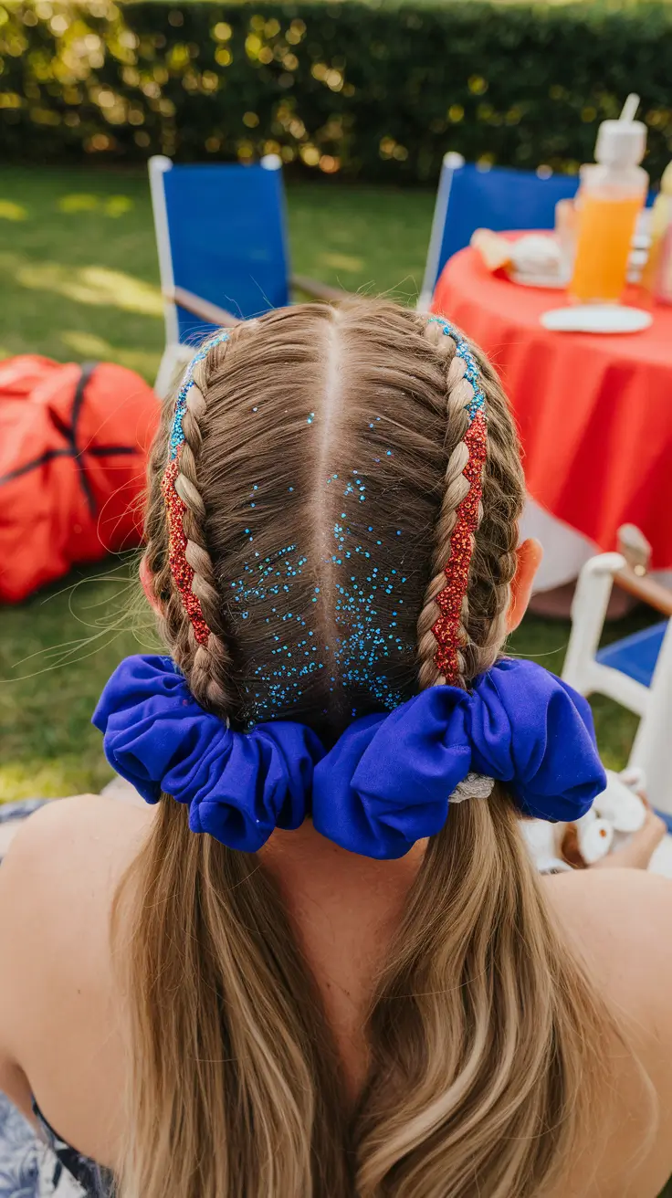 cute 4th of july hairstyles for kids easy Glitter-Centered Braided Pigtails