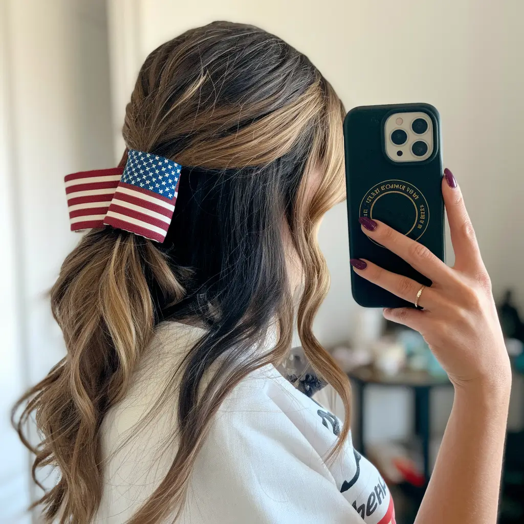 Fourth Retro-Inspired Curls with Patriotic Oversized Bow