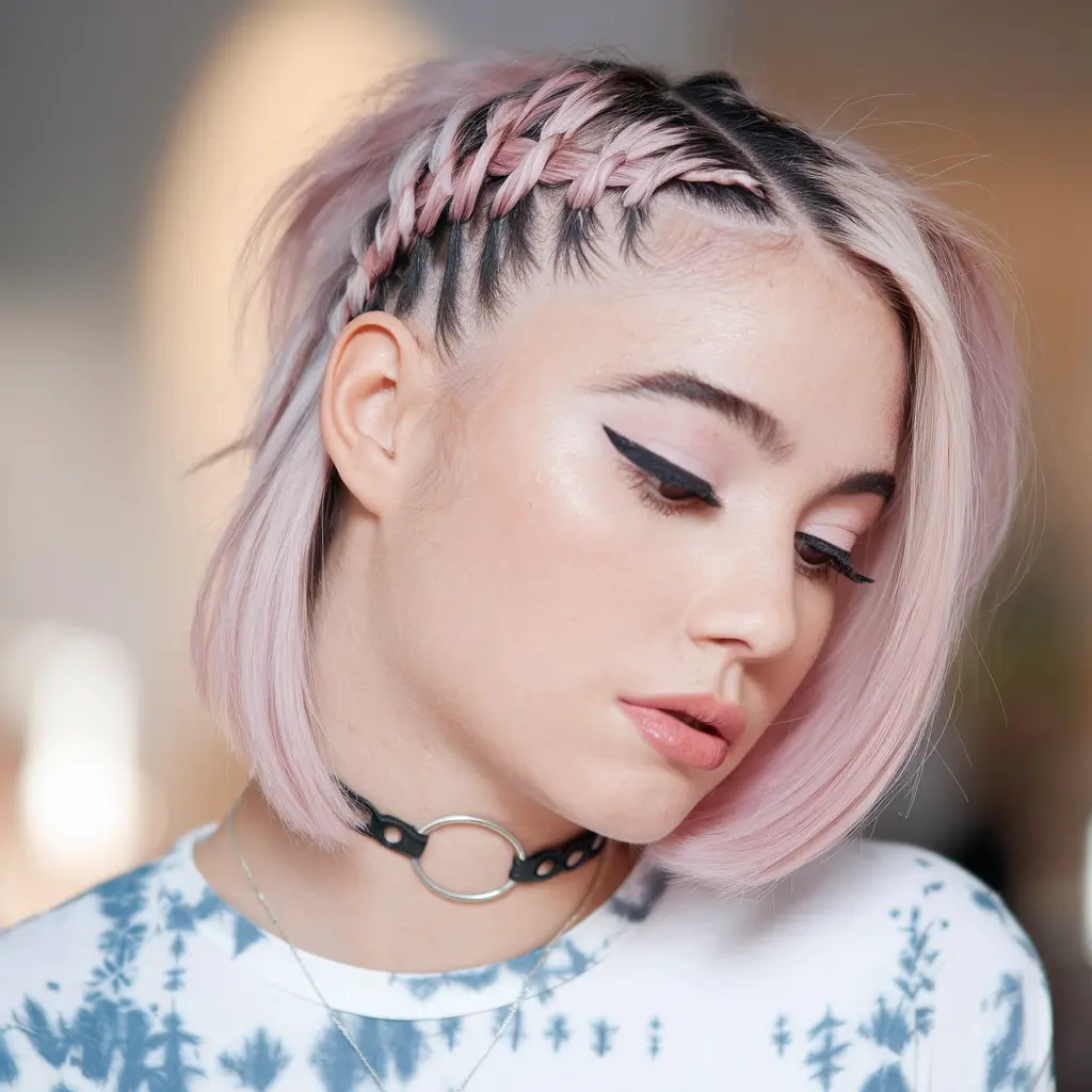 Easy & Cute July Hairstyles for 2025 - Pastel Braided Undercrown with Short Edges