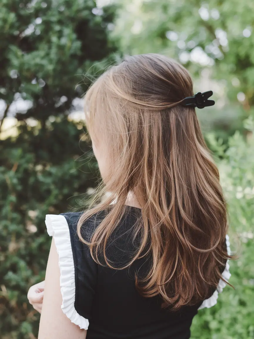 summer hairstyles teen girl Half-Up Natural Layers with a Claw Clip