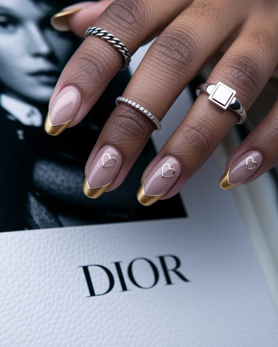 cute summer nails ideas 2025 Gold-Tipped Romance for Elegant Summer Days