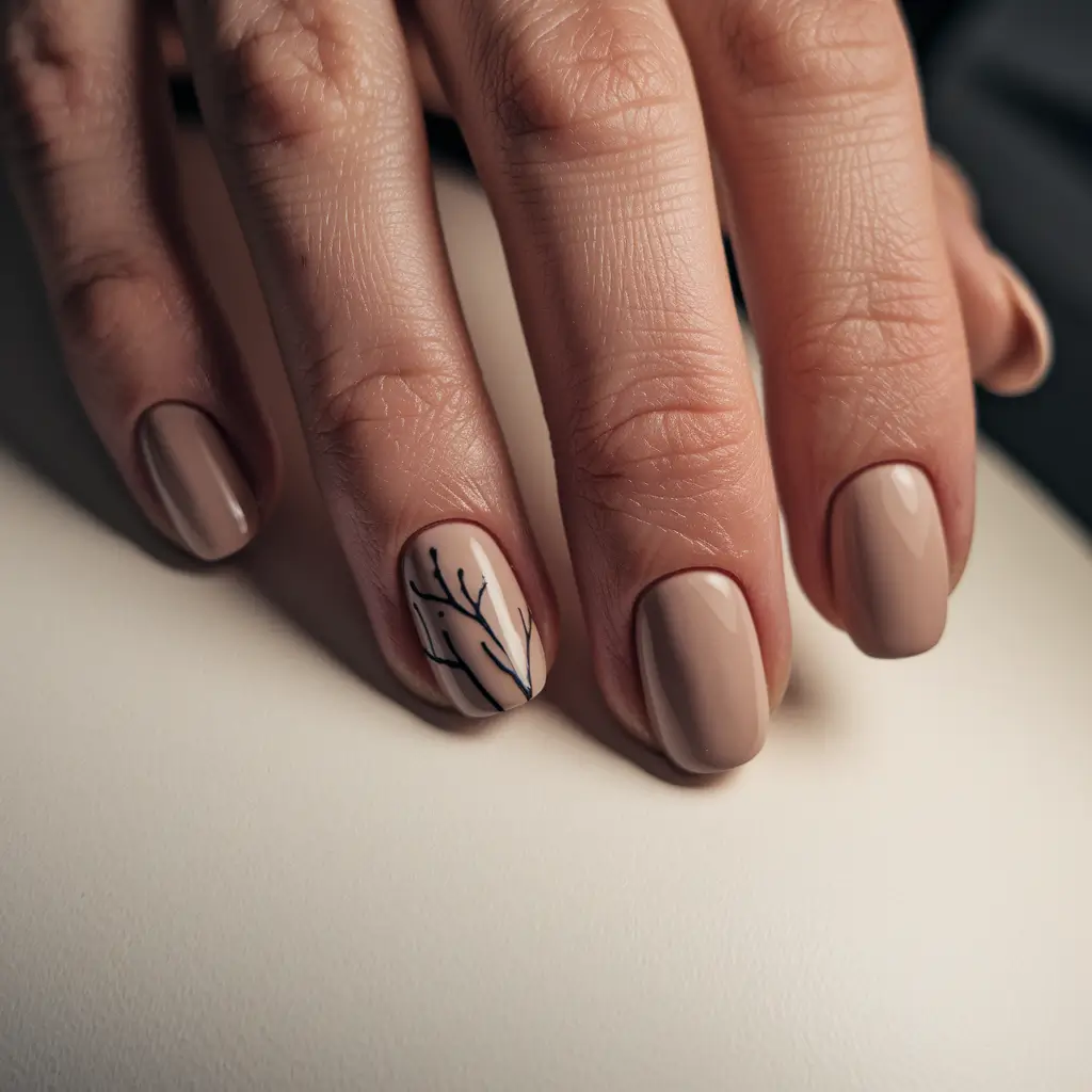 cute summer nails ideas 2025 Minimalist Branch Accents on Neutral Gloss
