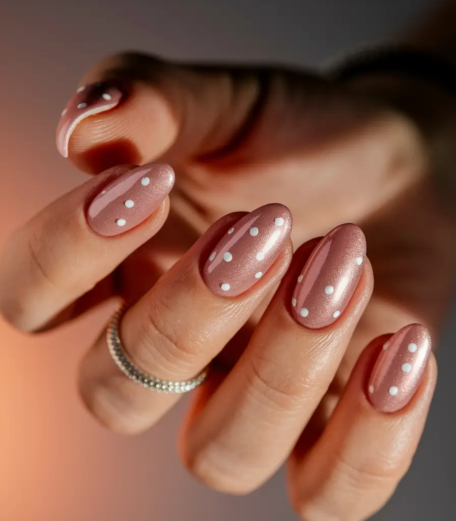 cute summer nails ideas easy Shimmery Rose Almond Dots
