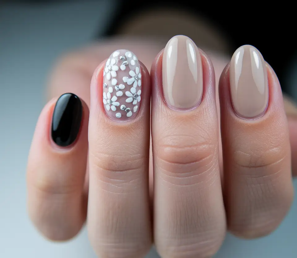 cute summer nails ideas 2025 Elegant Neutrals with a Floral Whisper