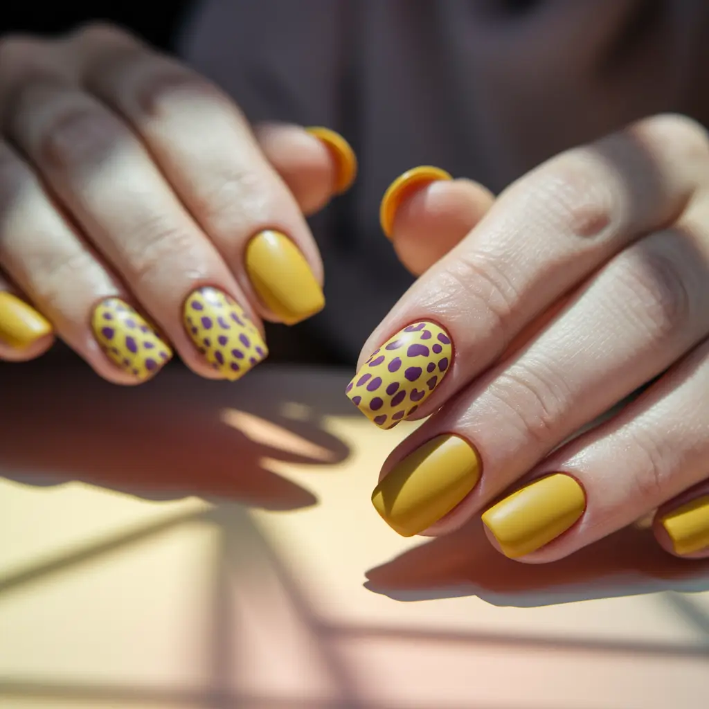 cute summer nails ideas 2025 Yellow Leopard Matte Chic