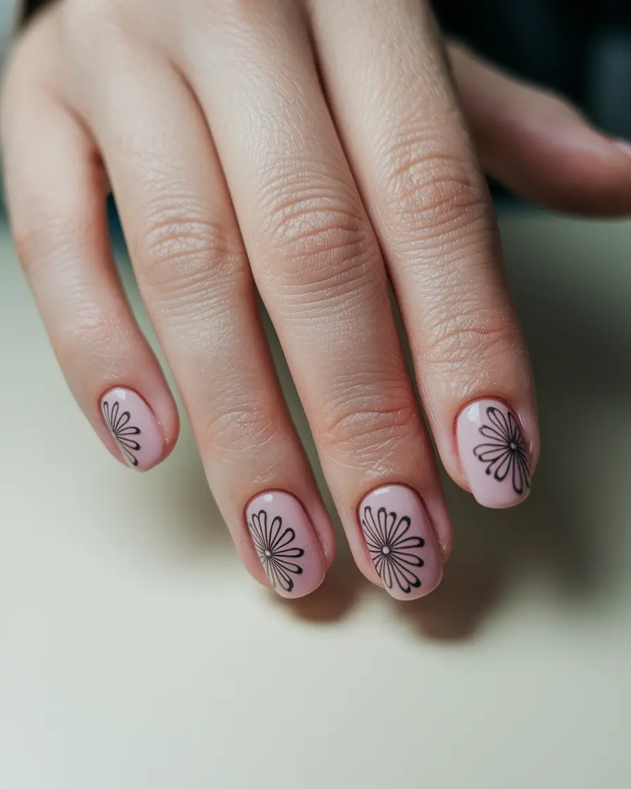 cute summer nails ideas 2025 Petal Sketches on Blush Base