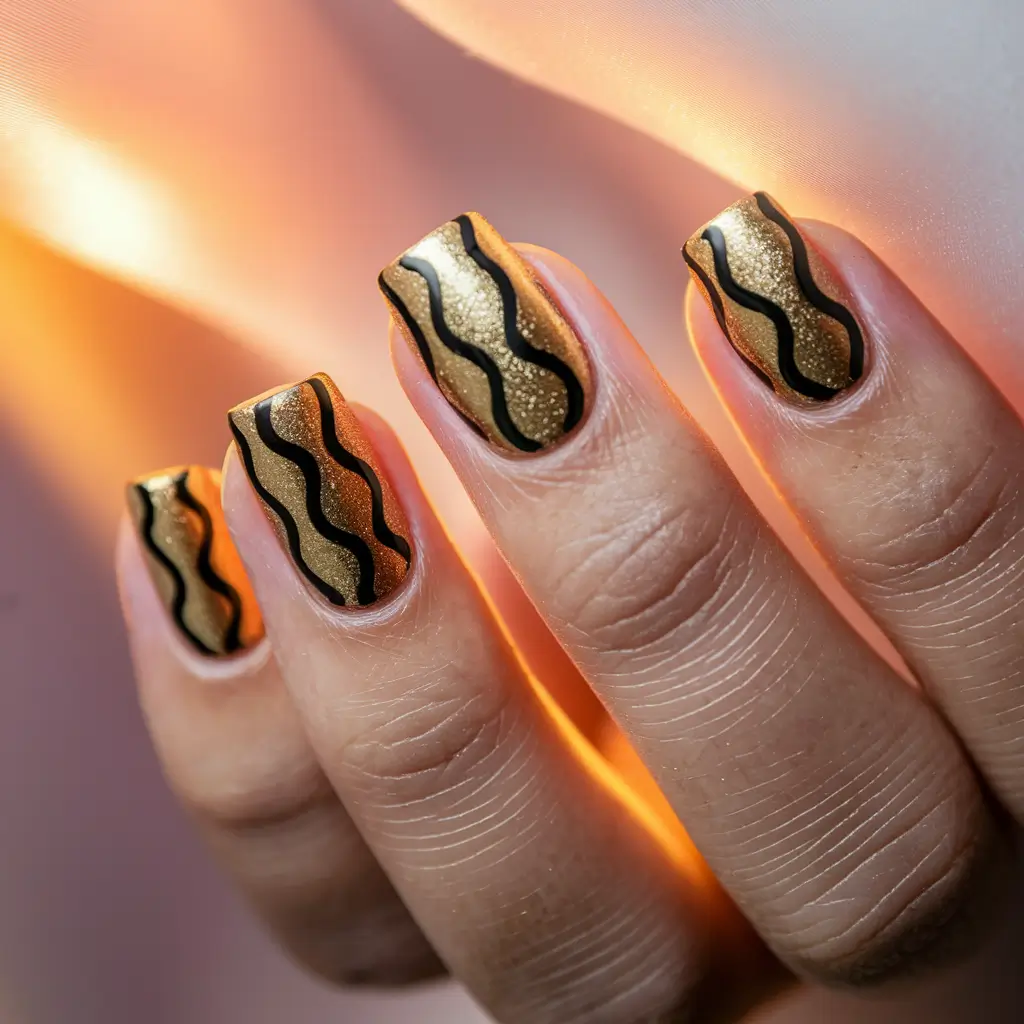 cute summer nails ideas 2025 Molten Gold Waves