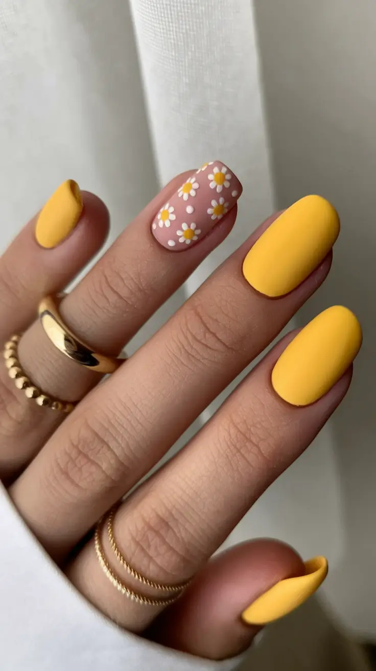 teens short simple Matte Yellow with a Floral Accent