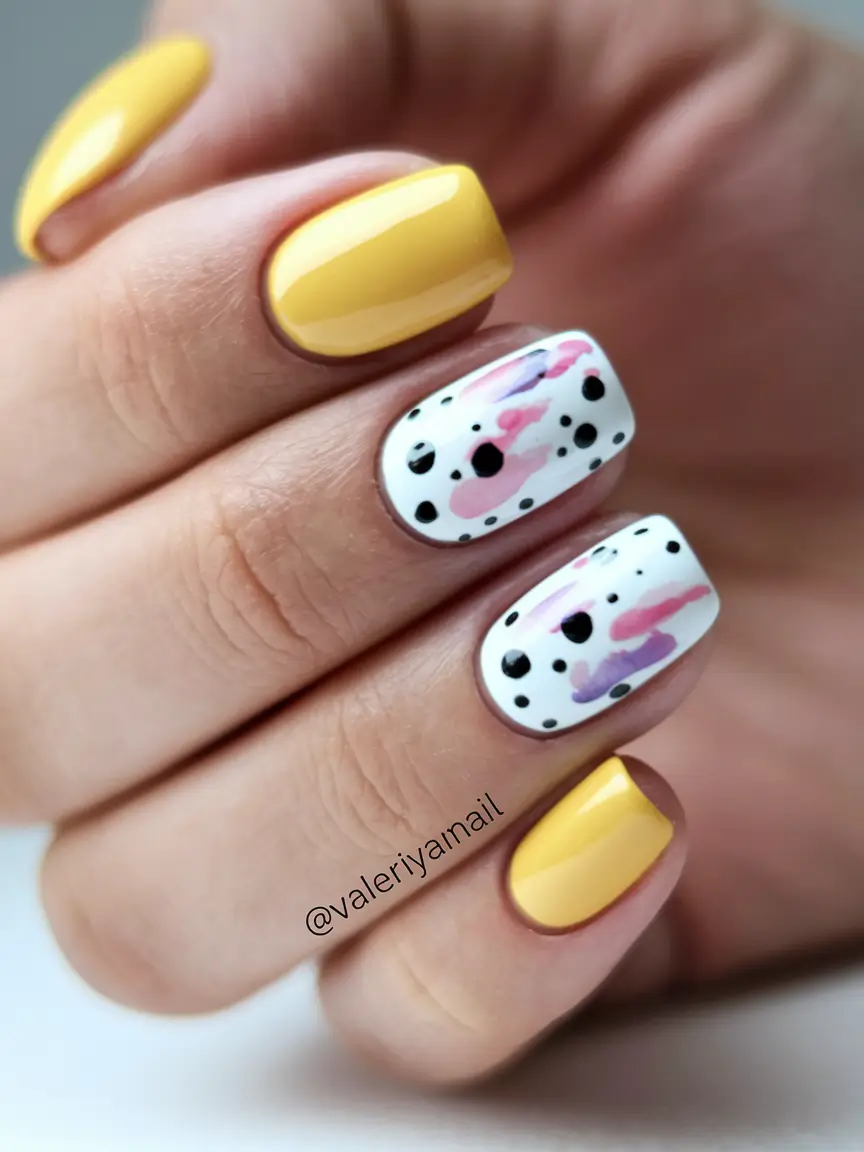 cute summer nails short Playful Yellow Meets Abstract Art
