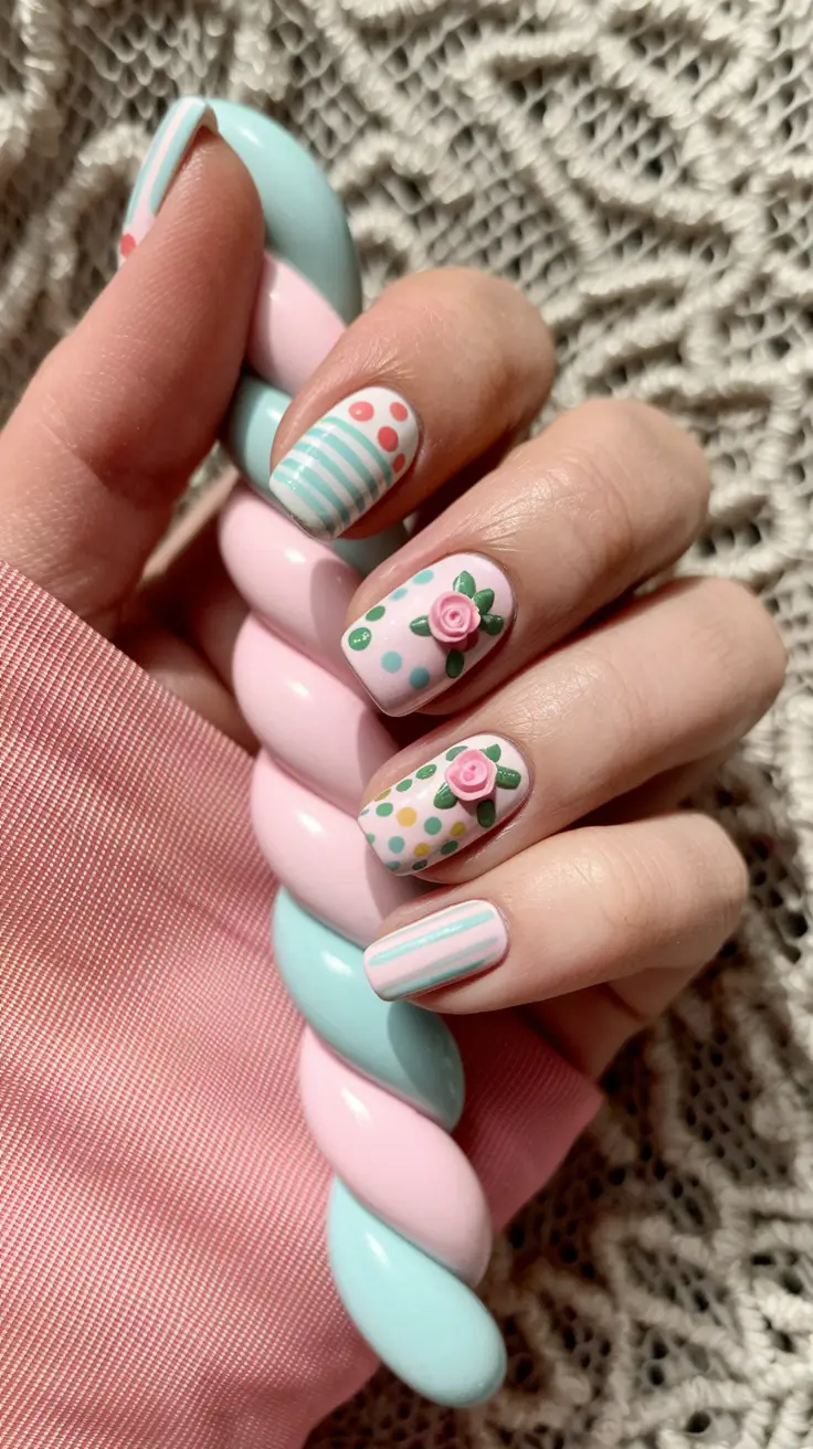 cute summer nails pink Pastel Carousel With 3D Rosettes