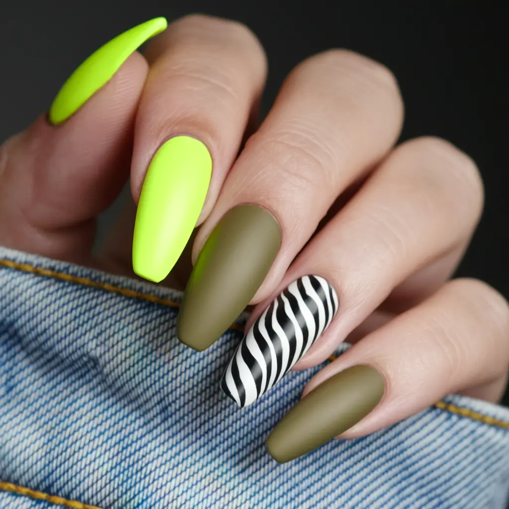 cute summer nails almond Neon Meets Safari Chic