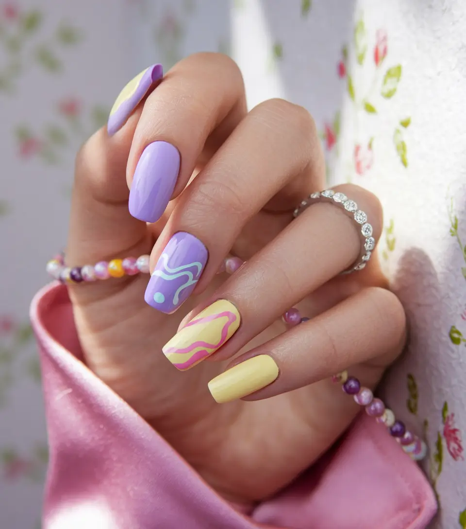 cute summer nails for teens Lavender Lemonade Swirl