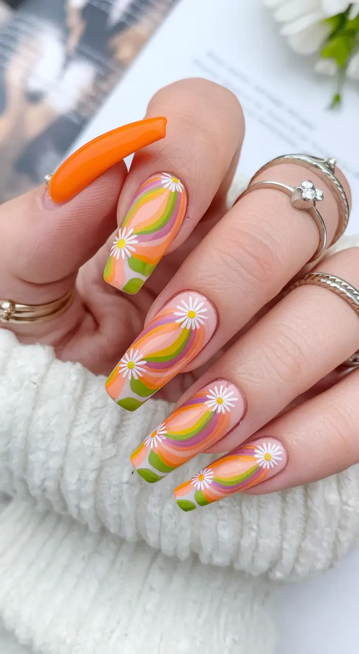 cute summer nails acrylics Groovy Citrus Blooms