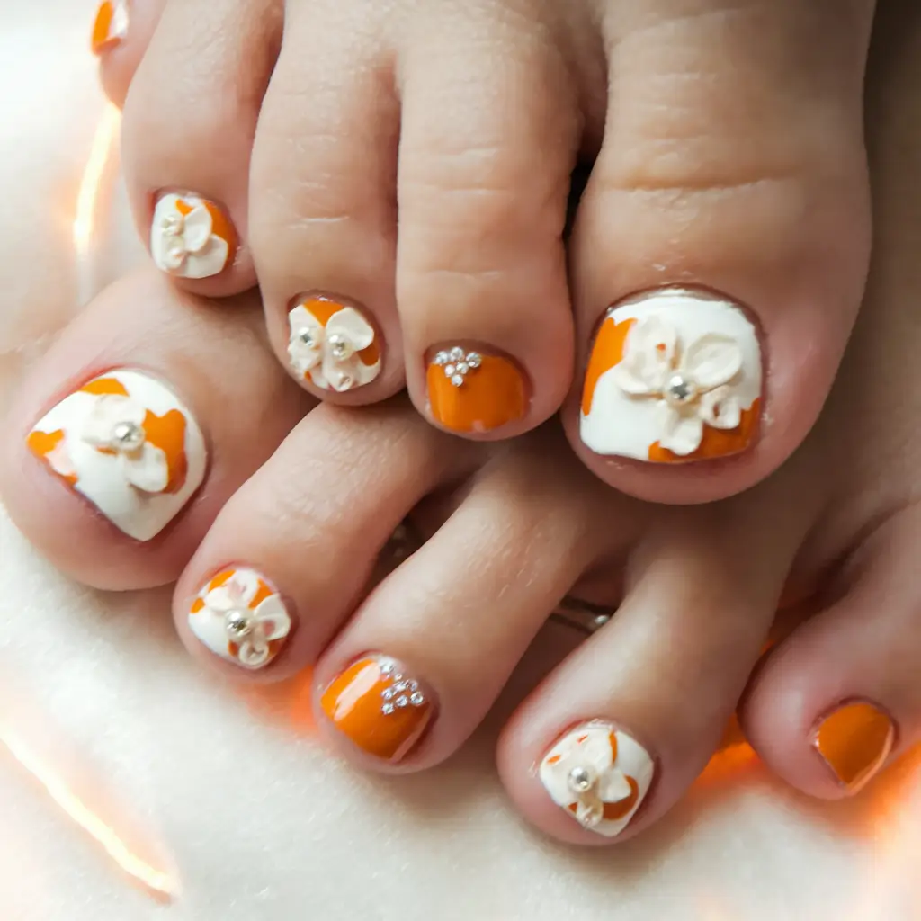 cute summer toe nails Orange Blossom Sparkle