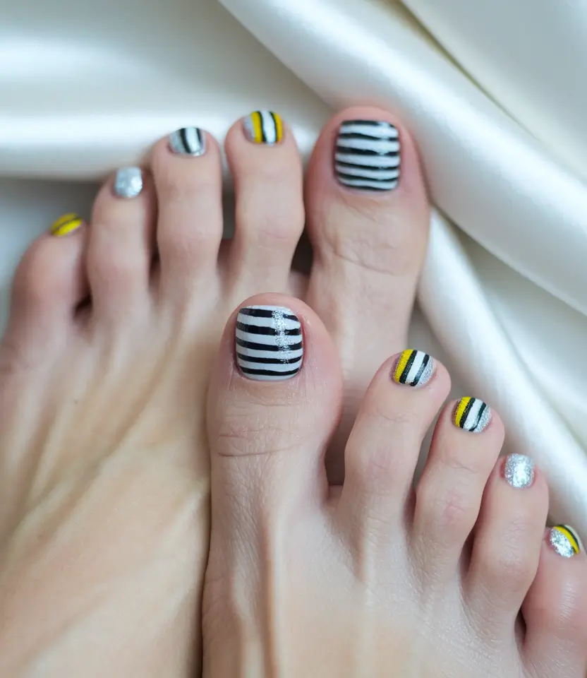 cute summer toe nails designs Monochrome Stripes with a Twist